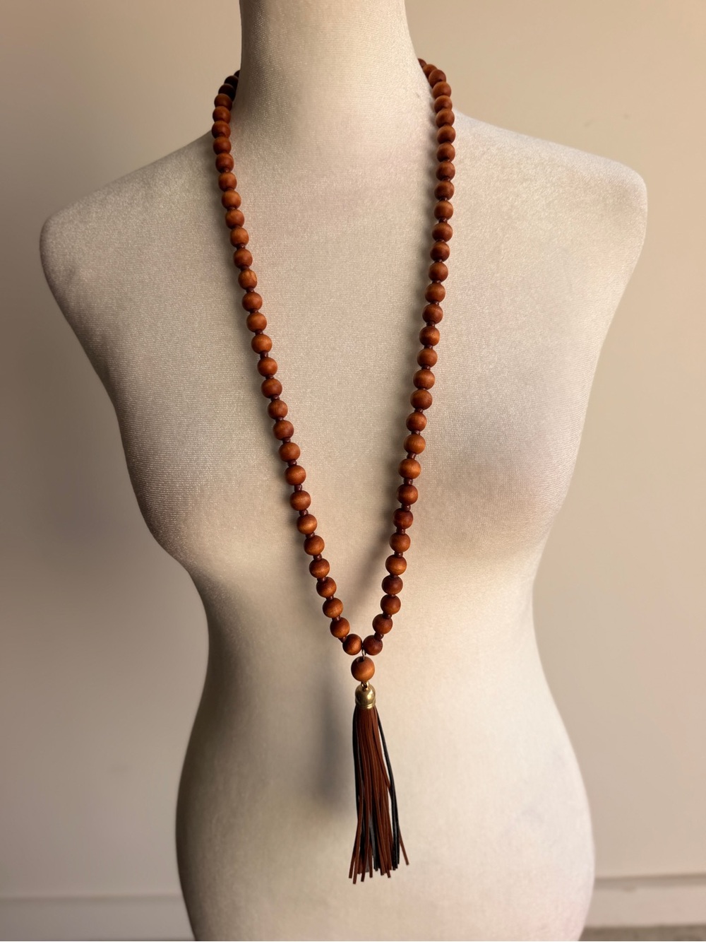 Brown Wooden Bead Tassel Necklace - Women Jewelry